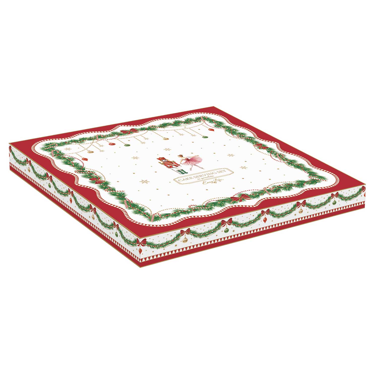 Tányér, étkészlet Karácsonyi porcelán diótörős tortatál lapáttal díszdobozban Magie de Noel