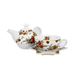 Bögre Karácsonyi porcelán egyszemélyes teáskészlet szűrős kannával Madarak