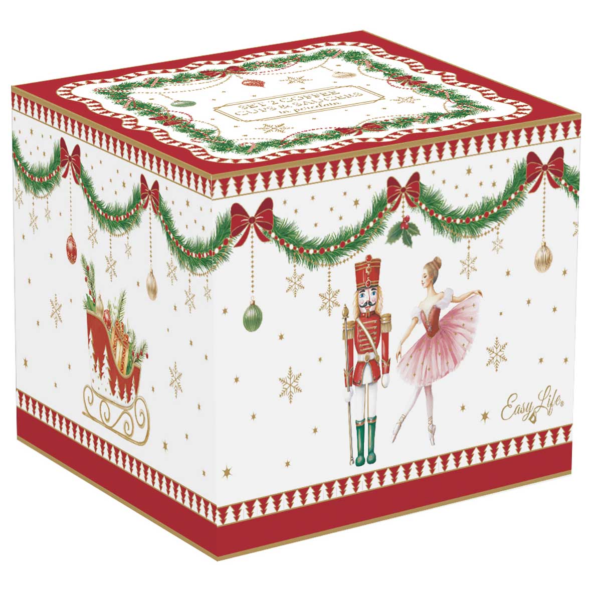 Tányér, étkészlet Karácsonyi porcelán eszpresszó kávés csésze aljjal 2 db szett díszdobozban Magie de Noel