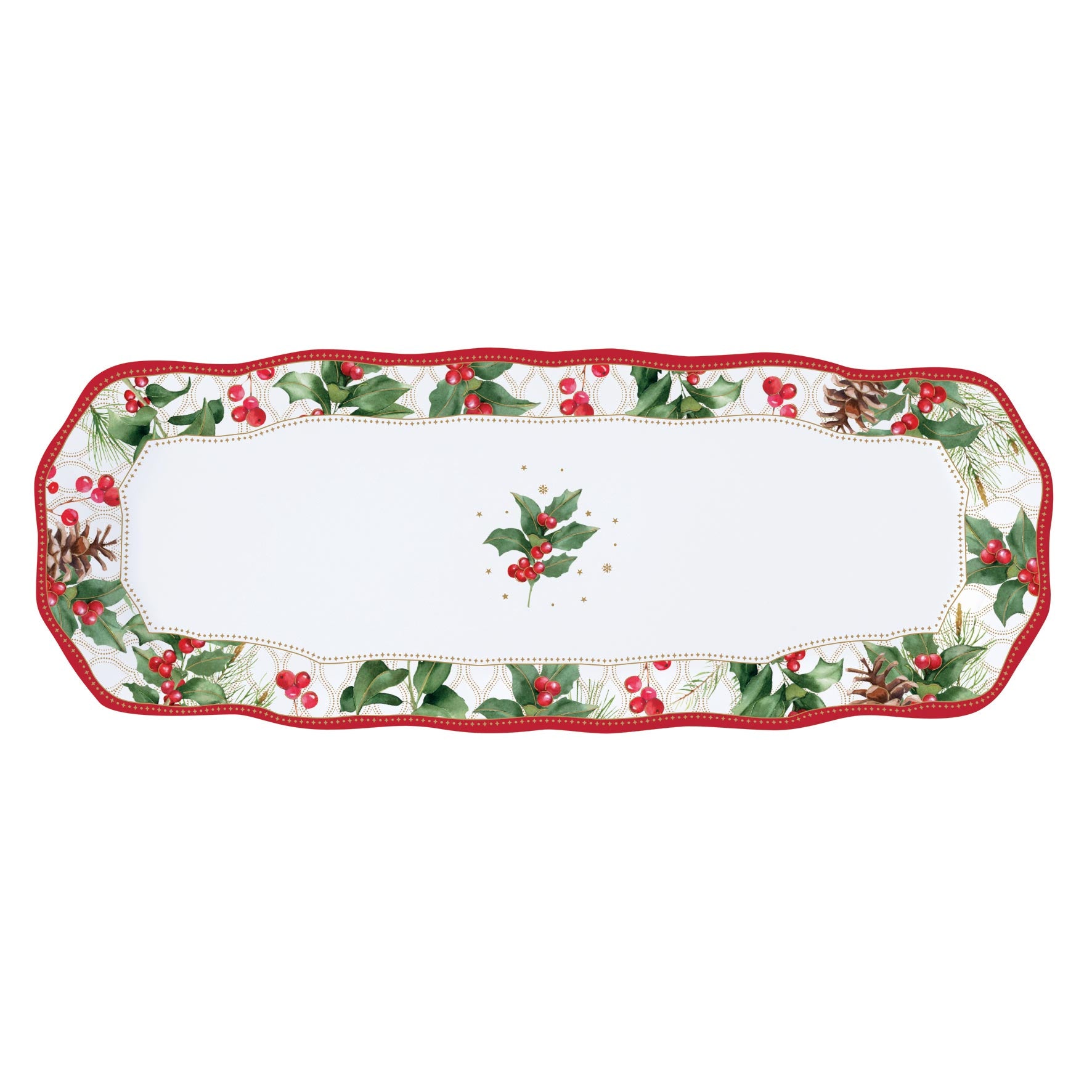 Tálca Karácsonyi porcelán hosszúkás kínáló tálca Christmas Berries