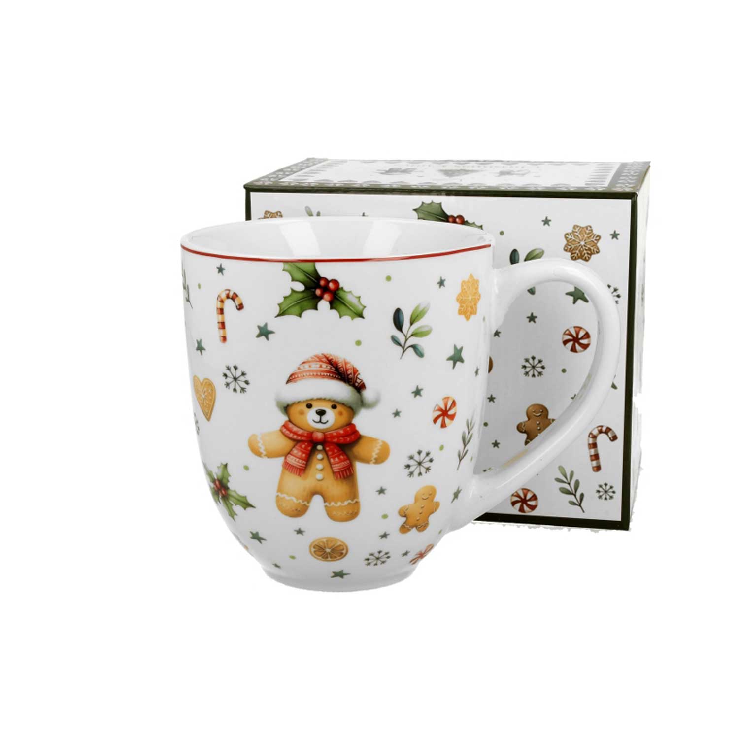 Bögre Karácsonyi porcelán jumbo 1 literes bögre mézeskalács macis díszdobozban