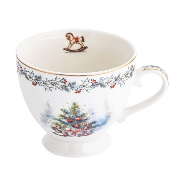 Karácsonyi porcelán bögre - 400 ml fenyőágas