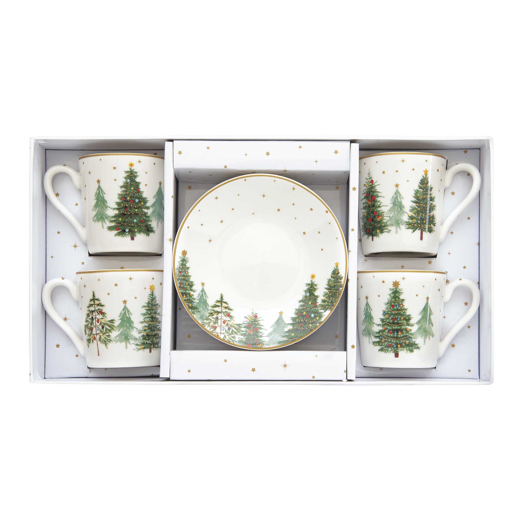 Bögre, csésze Karácsonyi porcelán kávés bögre 4 db díszdobozban fenyőfa dísszel