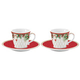 Bögre, csésze Karácsonyi porcelán kávés csésze 2 db vörösbegy díszdobozban Christmas Berries