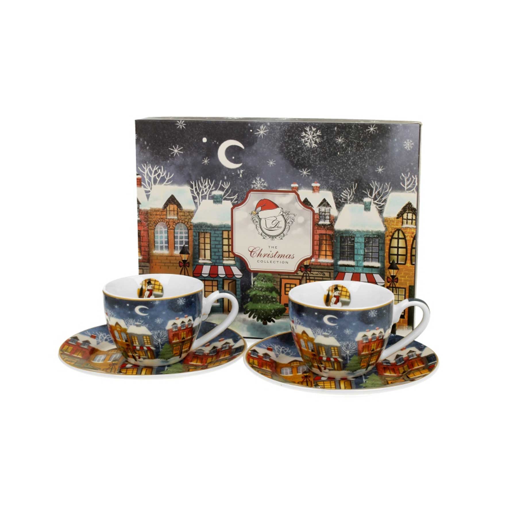 Bögre Karácsonyi porcelán kávés csésze aljjal 2 db szett 90 ml díszcsomagolásban Christmas City