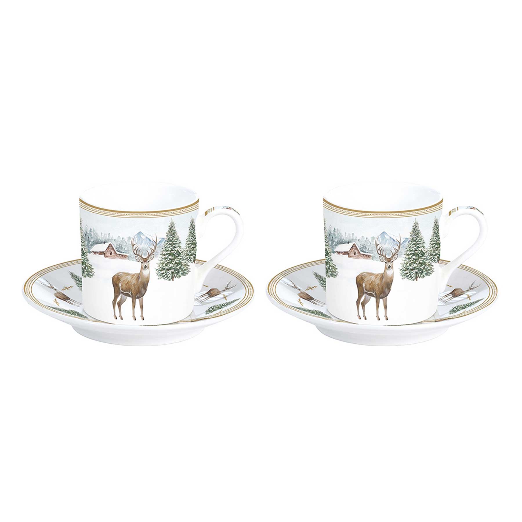 Csésze Karácsonyi porcelán kávés eszpresszó csésze aljjal 2 személyes White Forest