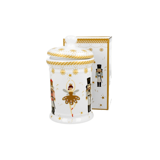 Bögre Karácsonyi porcelán keksztároló doboz Diótörő és Balerina díszdobozban