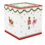 Tányér, étkészlet Karácsonyi porcelán keksztároló hintalovas fogantyúval díszdobozban Magie de Noel