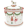 Tányér, étkészlet Karácsonyi porcelán keksztároló hintalovas fogantyúval díszdobozban Magie de Noel