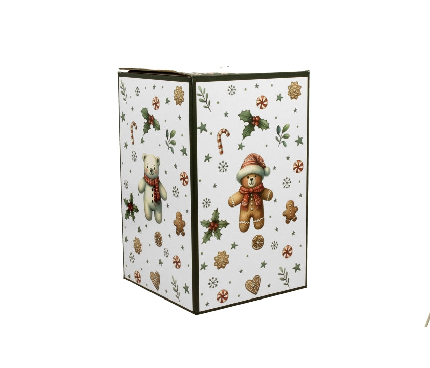 Bögre Karácsonyi porcelán keksztároló tetővel mézeskalács macis díszdobozban