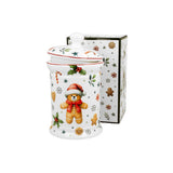 Bögre Karácsonyi porcelán keksztároló tetővel mézeskalács macis díszdobozban