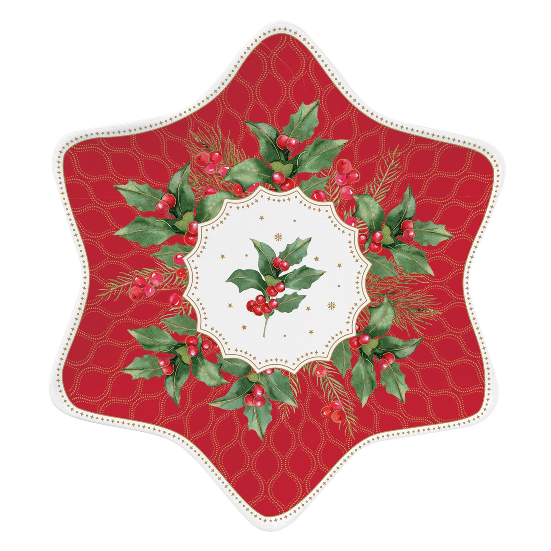 Tálca Karácsonyi porcelán kínáló csillag tálca Christmas Berries