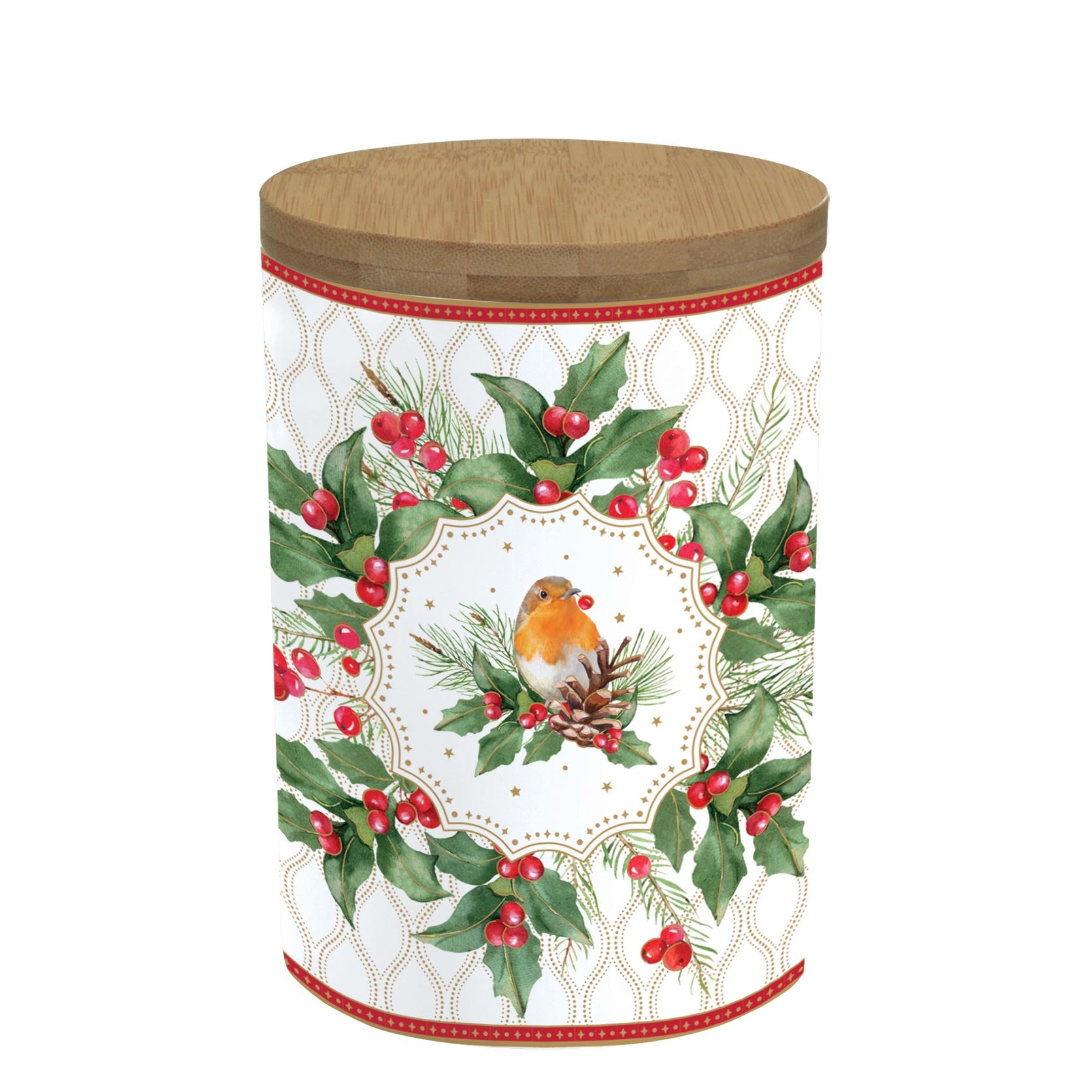 Evőeszköz Karácsonyi Porcelán konyhai tároló bambusz fedéllel Christmas Berries