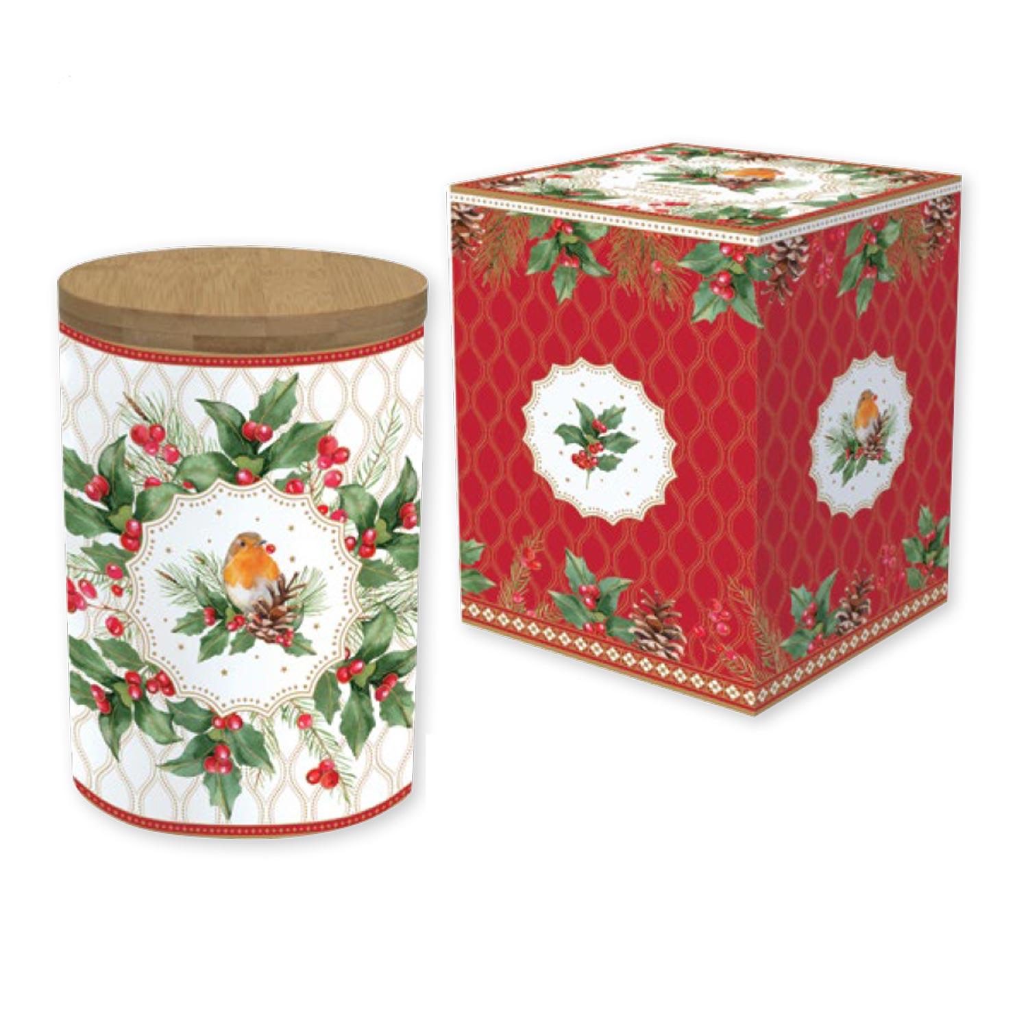 Evőeszköz Karácsonyi Porcelán konyhai tároló bambusz fedéllel Christmas Berries
