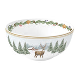 Tányér, étkészlet Karácsonyi porcelán mély nagy tál 15 cm szarvas mintás White Forest