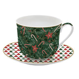 Bögre, csésze Karácsonyi porcelán nagy teás csésze aljjal 400 ml díszdobozban Fancy Christmas