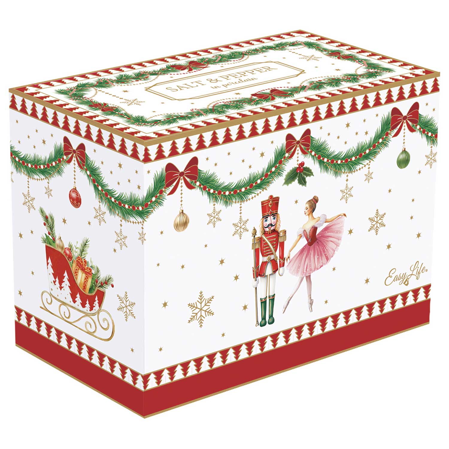 Tányér, étkészlet Karácsonyi porcelán só- borsszóró szett díszdobozban Magie de Noel