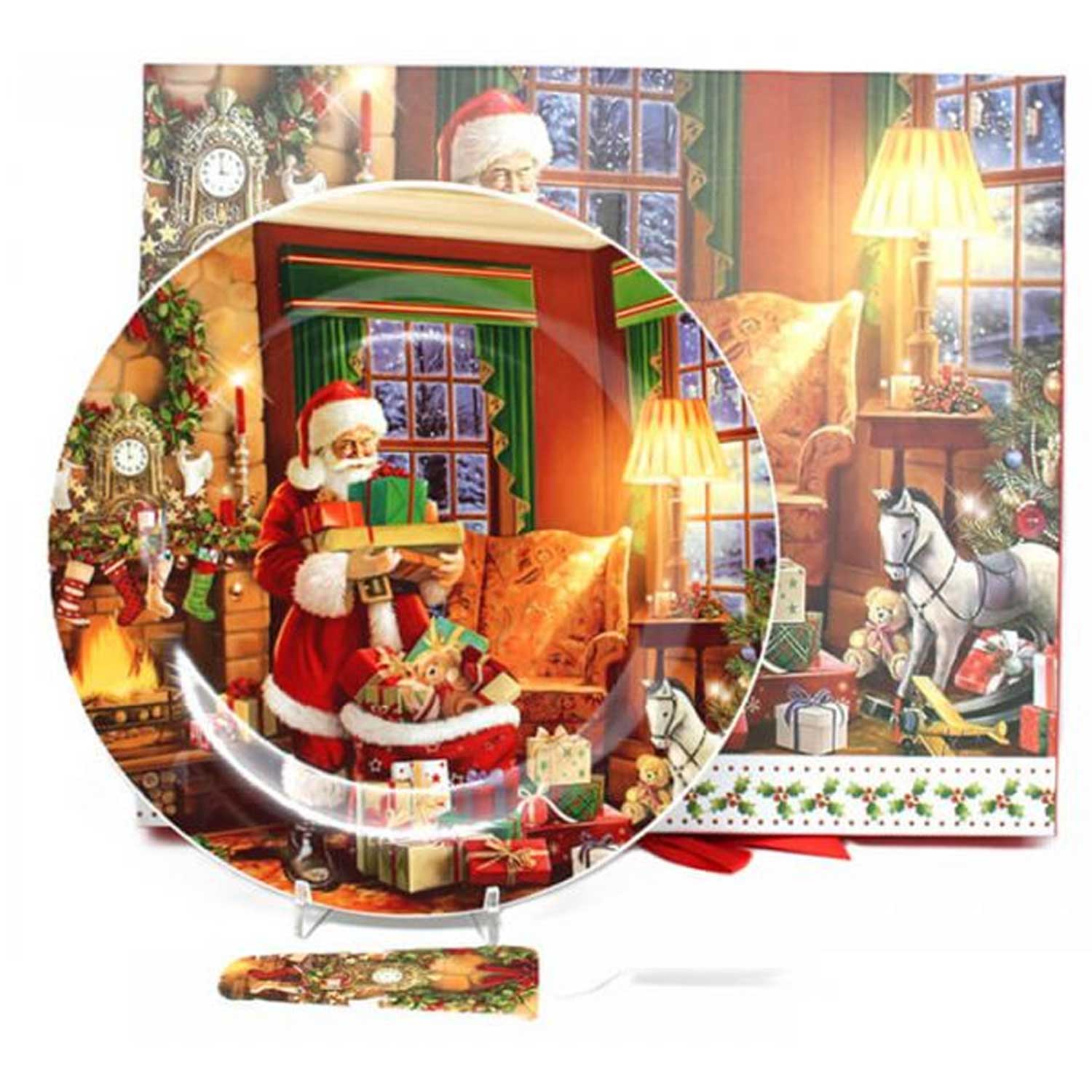 Tányér, étkészlet Karácsonyi porcelán süteményes tál tortalapáttal - 27 cm - Télapós