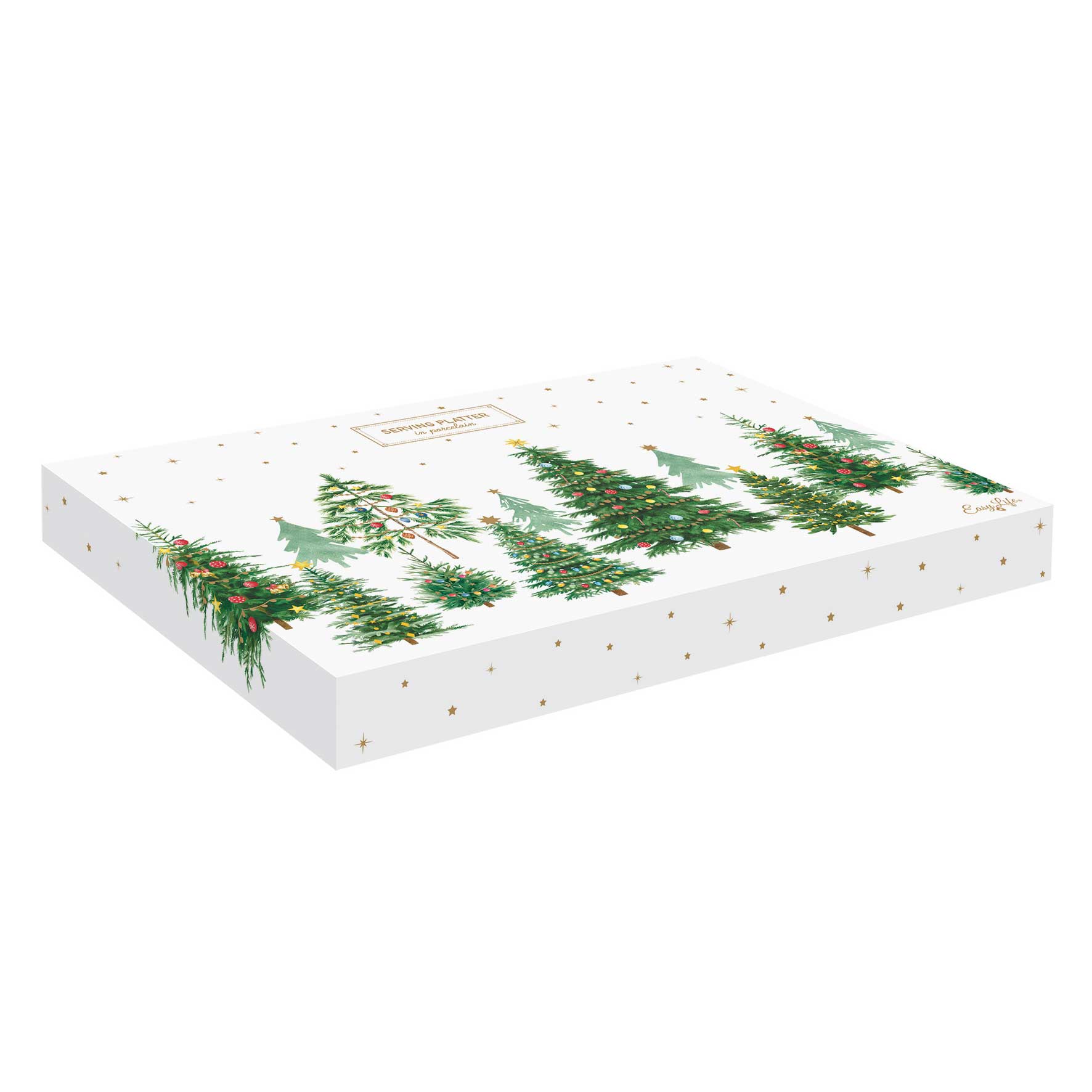 Tálca Karácsonyi porcelán tálca 35x23 cm fenyőfa dísszel