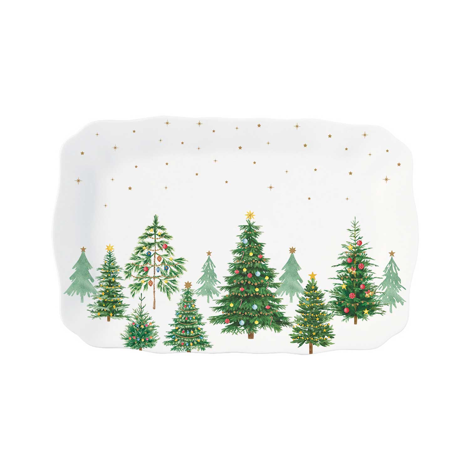 Tálca Karácsonyi porcelán tálca 35x23 cm fenyőfa dísszel