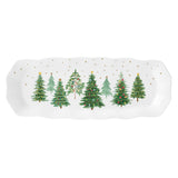 Tálca Karácsonyi porcelán tálca 37x14 cm fenyőfa dísszel