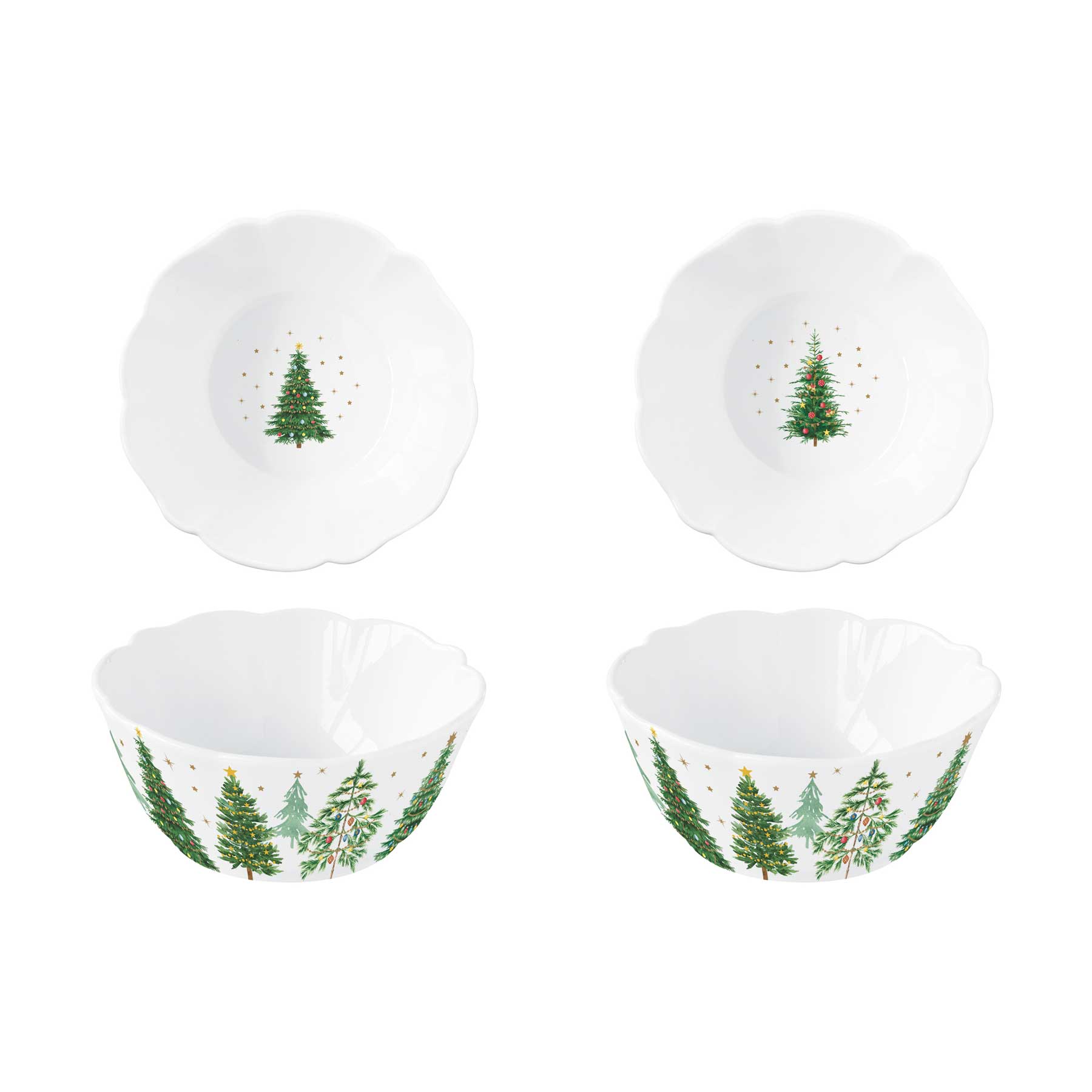 Tálka Karácsonyi porcelán tálka szett 2 db fenyőfa dísszel