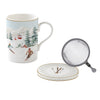 Bögre Karácsonyi porcelán teás bögre szűrővel díszdobozban Chalet