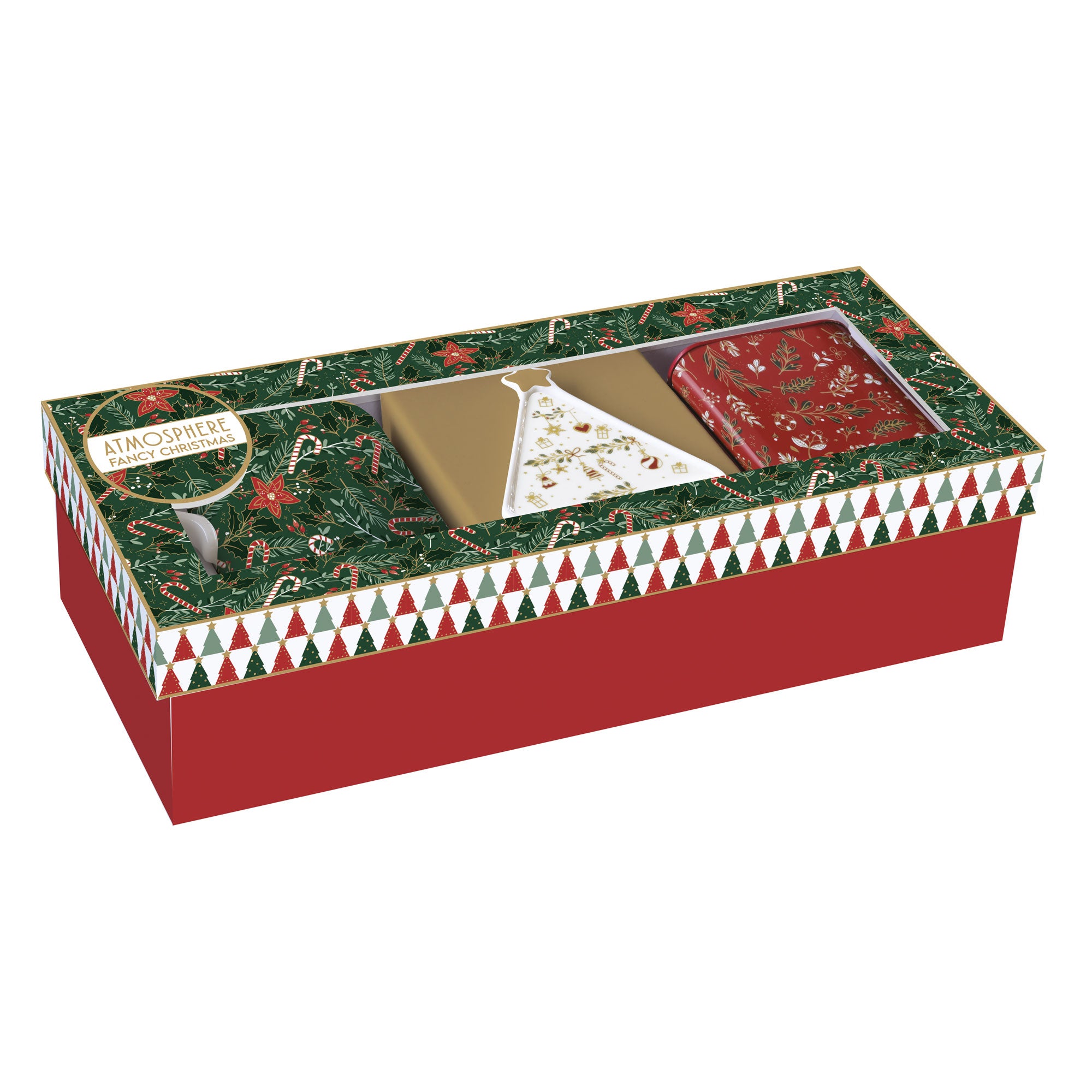 Bögre, csésze Karácsonyi porcelán teás bögre teafiltertartóval és fémdobozzal díszdobozban Fancy Christmas