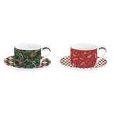 Bögre, csésze Karácsonyi porcelán teás csésze aljjal 2 személyes díszdobozban Fancy Christmas