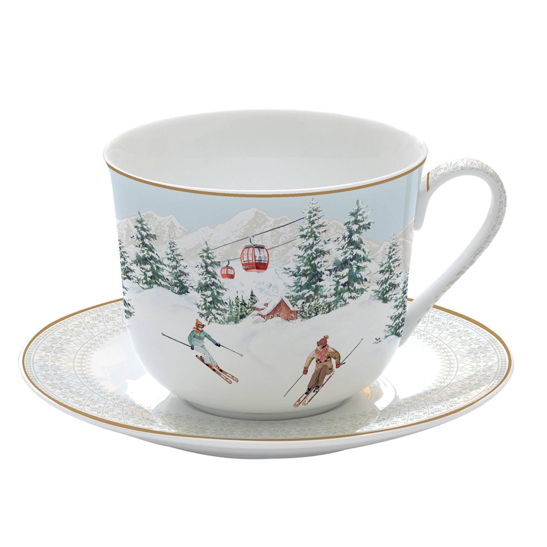 Bögre Karácsonyi porcelán teás csésze aljjal díszdobozban Chalet