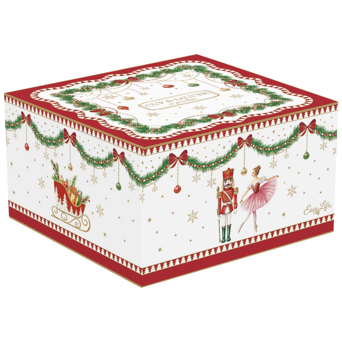 Tányér, étkészlet Karácsonyi porcelán teás csésze aljjal díszdobozban Magie de Noel