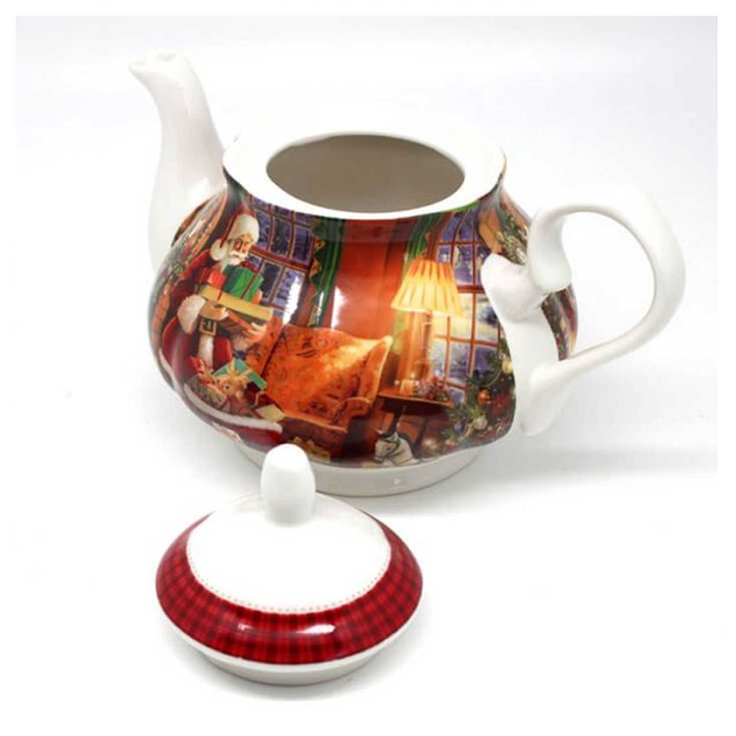 Tányér, étkészlet Karácsonyi porcelán teáskanna - 800 ml - Télapós