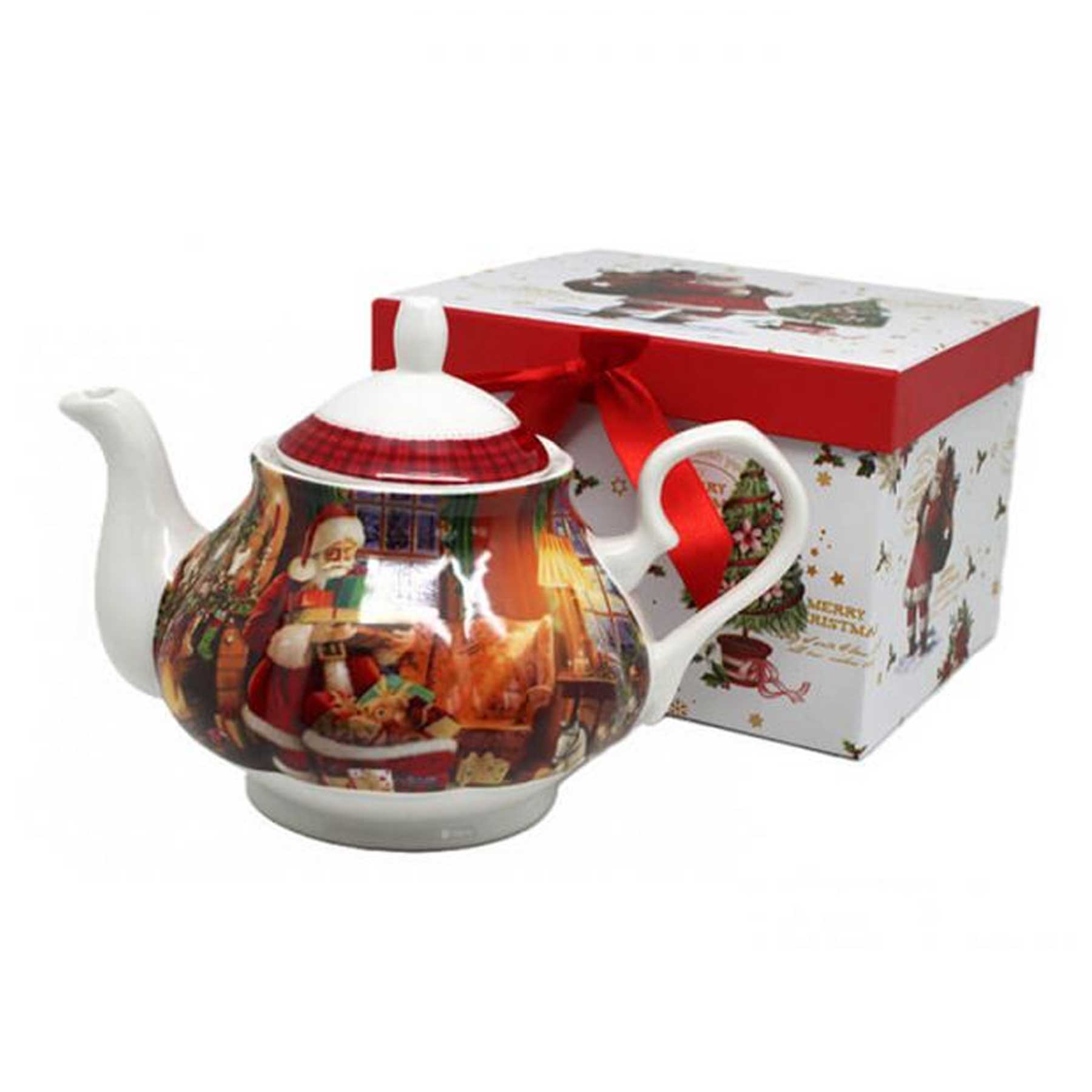 Tányér, étkészlet Karácsonyi porcelán teáskanna - 800 ml - Télapós