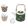 Bögre, csésze Karácsonyi porcelán teáskanna fém szűrővel és 2 db pohárral díszdobozban Fancy Christmas
