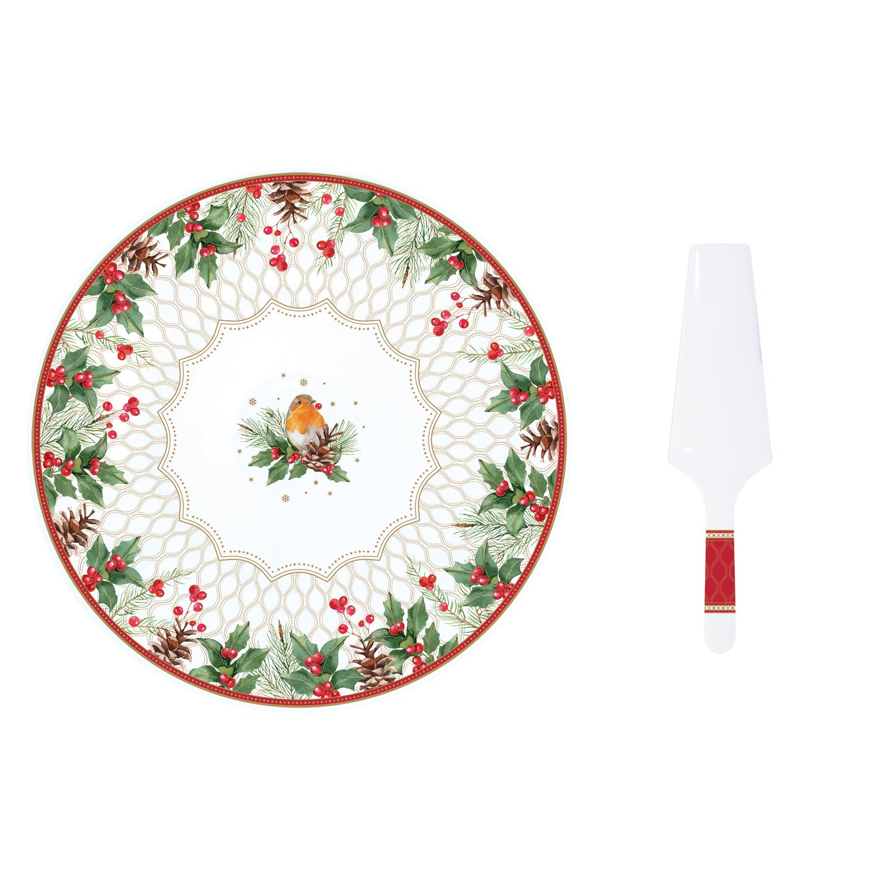 Tortatál Karácsonyi porcelán tortatál lapáttal Christmas Berries