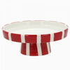 Karácsonyi talpas tortatál süteményestál - 17x6 cm - piros fehér csíkos