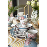 Bögre, csésze Kék rózsaszín rózsás porcelán csésze aljjal 200 ml arany szegéllyel