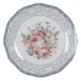 Bögre, csésze Kék rózsaszín rózsás porcelán teás csésze aljjal 220 ml