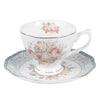 Bögre, csésze Kék rózsaszín rózsás porcelán teás csésze aljjal 220 ml