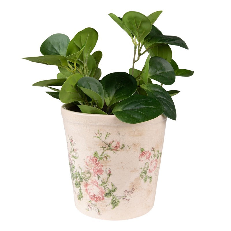 Virágtartó Kerámia virágcserép bézs rózsaszín rózsásØ 15X14