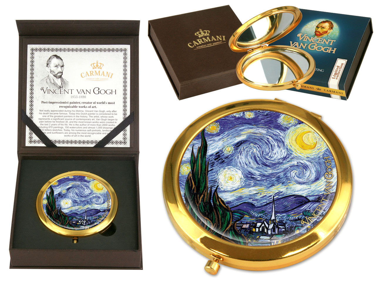 Kézitükör Kis kézitükör nagyítós fém keretben van Gogh Csillagos Éj
