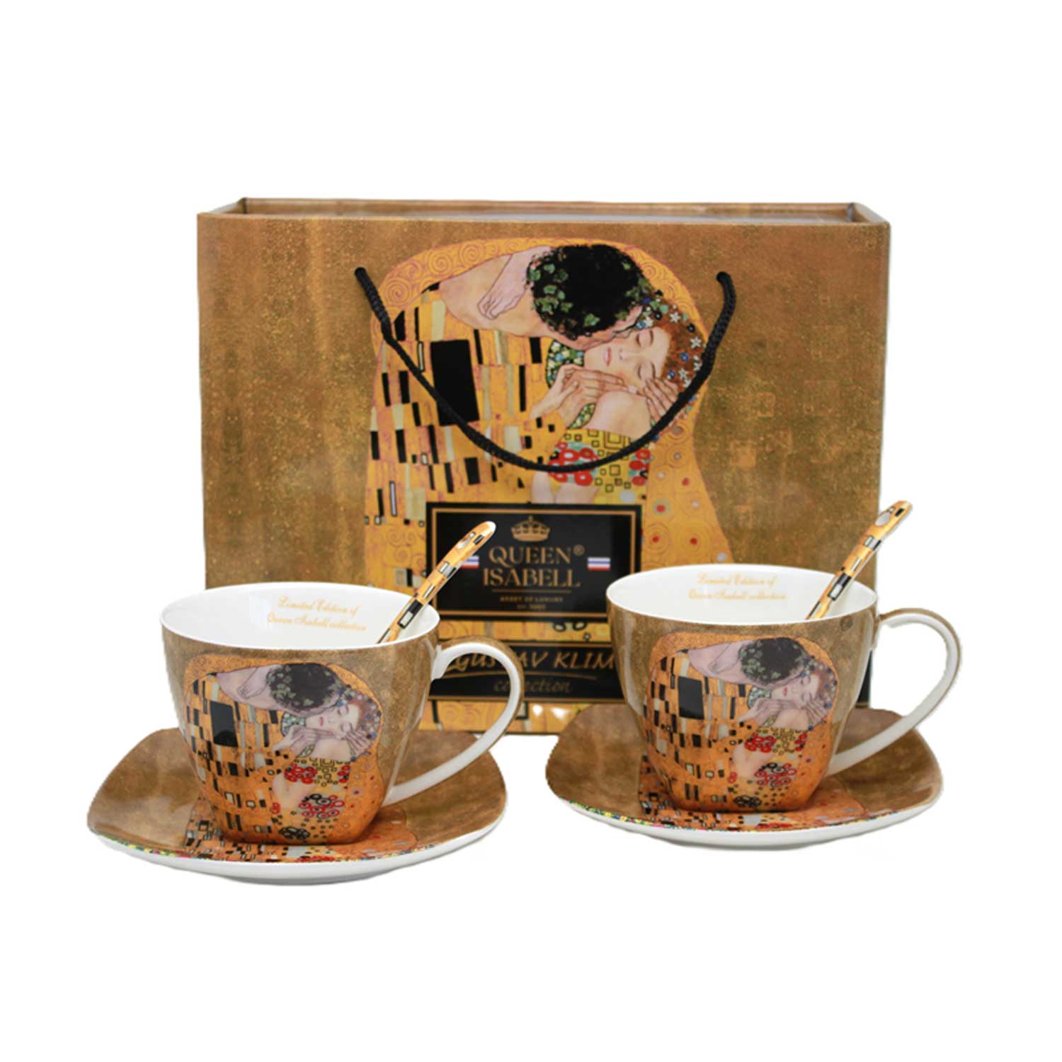Porcelán csésze alj 2 személyes szett 250 ml Kilmt A Csók díszdobozban