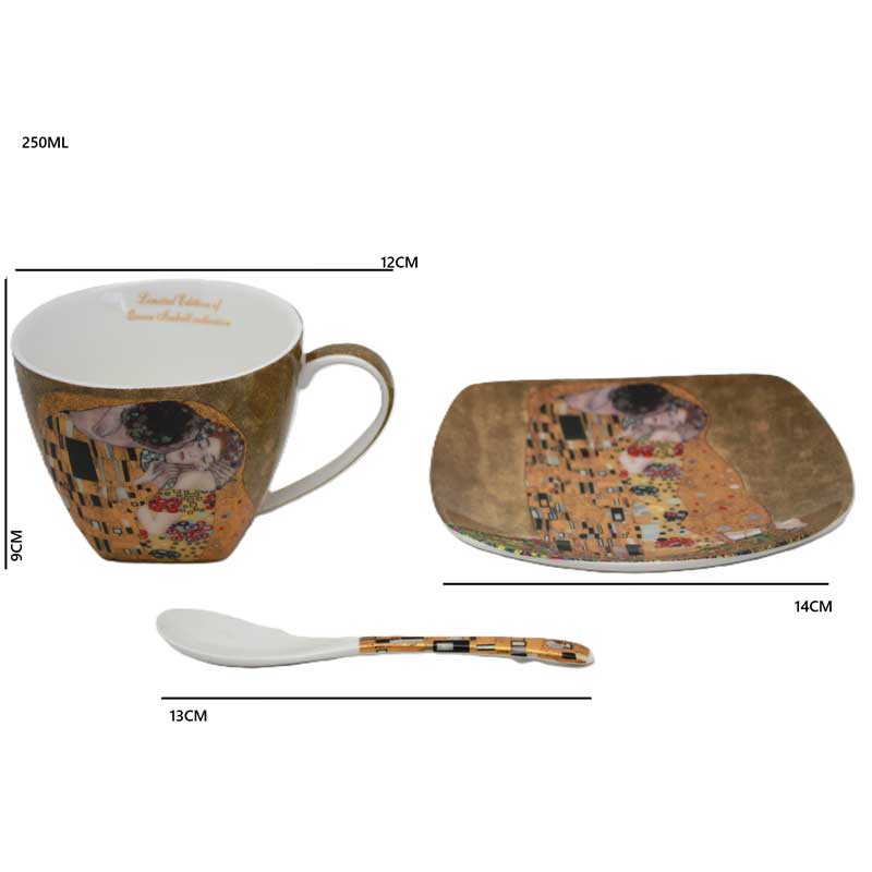Porcelán csésze alj 2 személyes szett 250 ml Kilmt A Csók díszdobozban