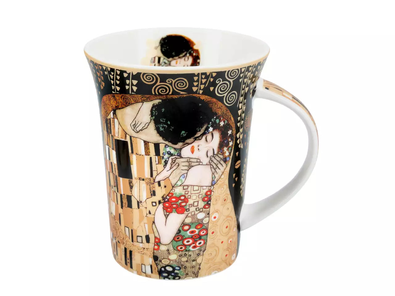 Bögre, csésze Klimt porcelán bögre díszdobozban 350 ml A Csók fekete háttérrel