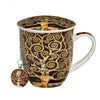 Klimt porcelán bögre fedővel és medálos fém teaszűrővel – 400 ml – Életfa