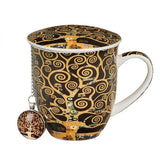 Klimt porcelán bögre fedővel és medálos fém teaszűrővel – 400 ml – Életfa