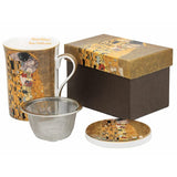 Klimt porcelán bögre fém szűrővel porcelán tetővel szett díszdobozban - 300 ml - A Csók