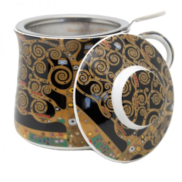 Klimt porcelán bögre fémszűrővel és tetővel - 350 ml - Életfa díszdobozban