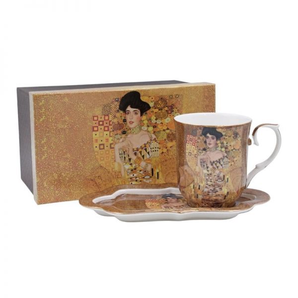 Klimt porcelán bögre hosszúkás aljjal díszdobozban - 360 ml - Adele Bloch