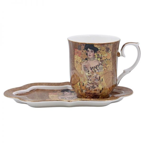 Klimt porcelán bögre hosszúkás aljjal díszdobozban - 360 ml - Adele Bloch